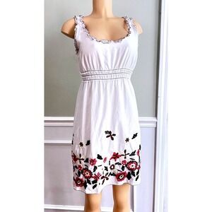 Max Studio Floral Cotton Lined Summer Dress Womens Medium White Boho Sleeveless